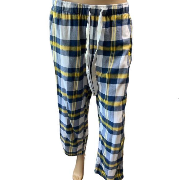 Concepts Sport Blue Yellow Plaid Drawstring Unisex Michigan Pajama Pants Medium - Picture 1 of 14